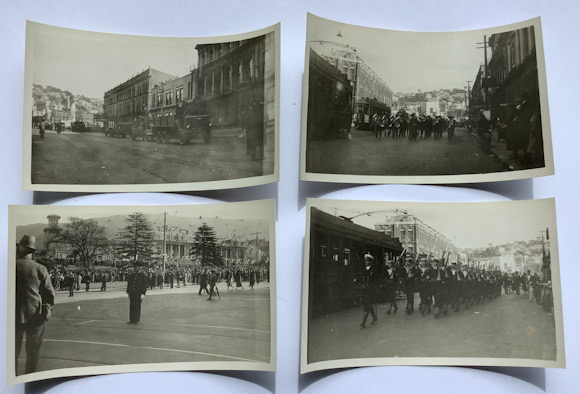 4 WW2 New Zealand real photographs Wellington of a military parade army and navy